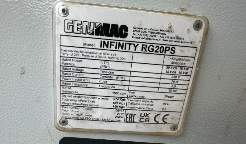 2022 Genmac Infinity RG20PS 1 Phase Generator full